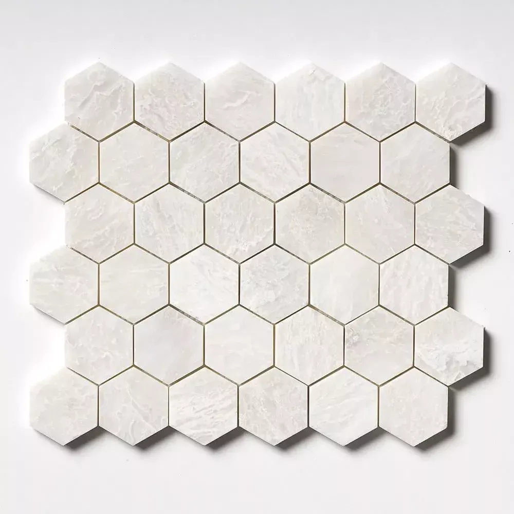 Siberian White Polished Hexagon Marble Mosaics 10 3/8x12