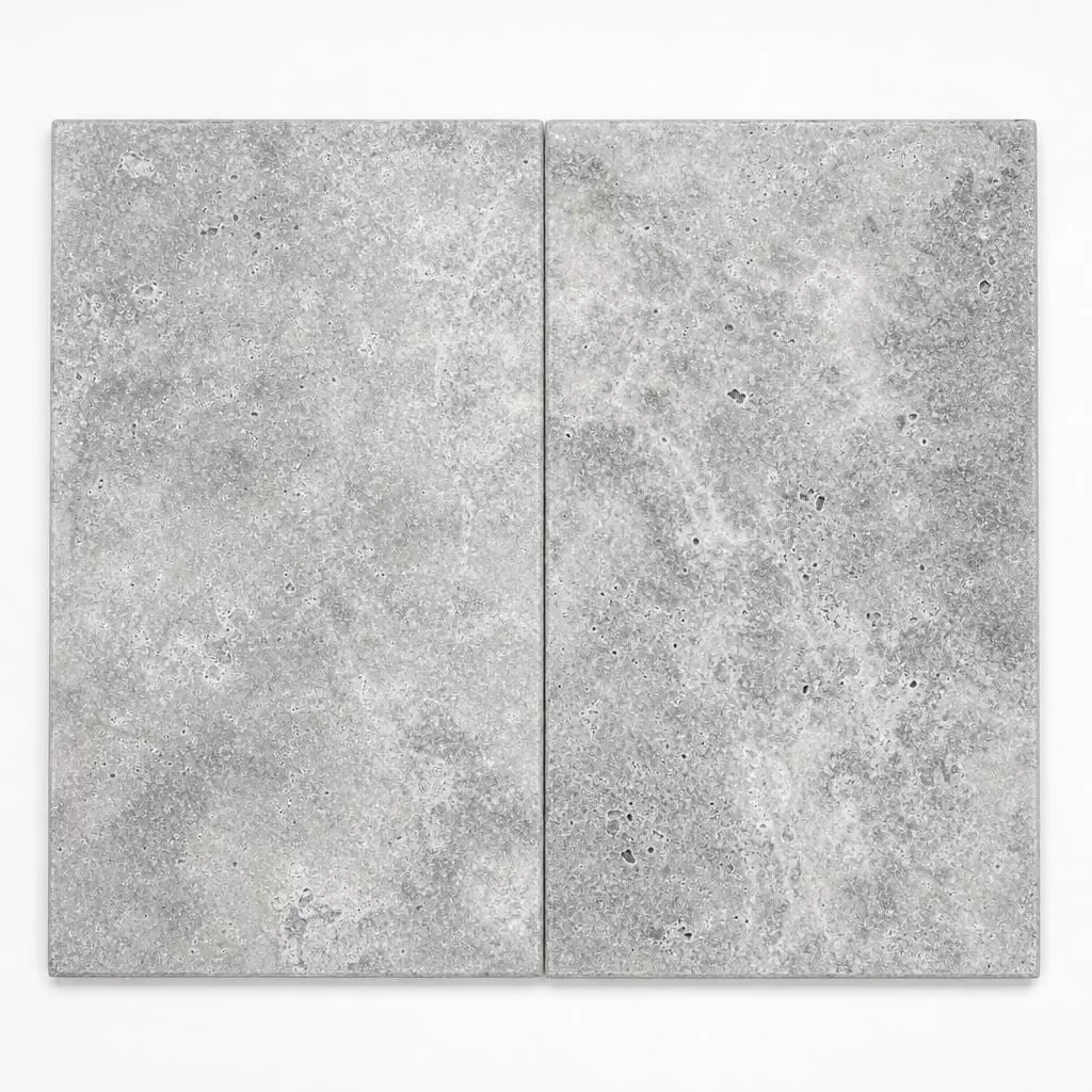 Silver 12x24x2 Unfilled & Honed Travertine Beveled Pool Coping
