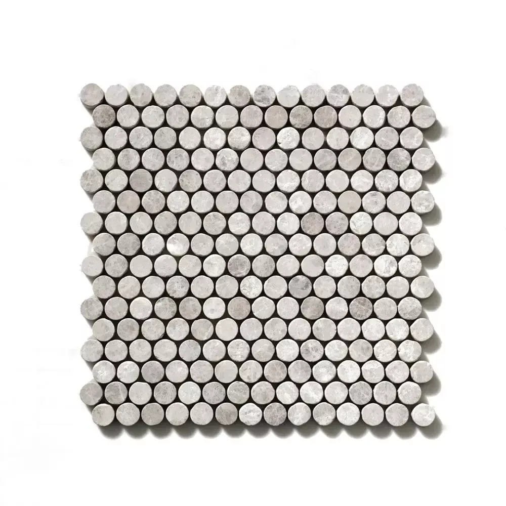 Silver Mystique Tumbled Penny Round Marble Mosaics 11 1/4x11 3/4