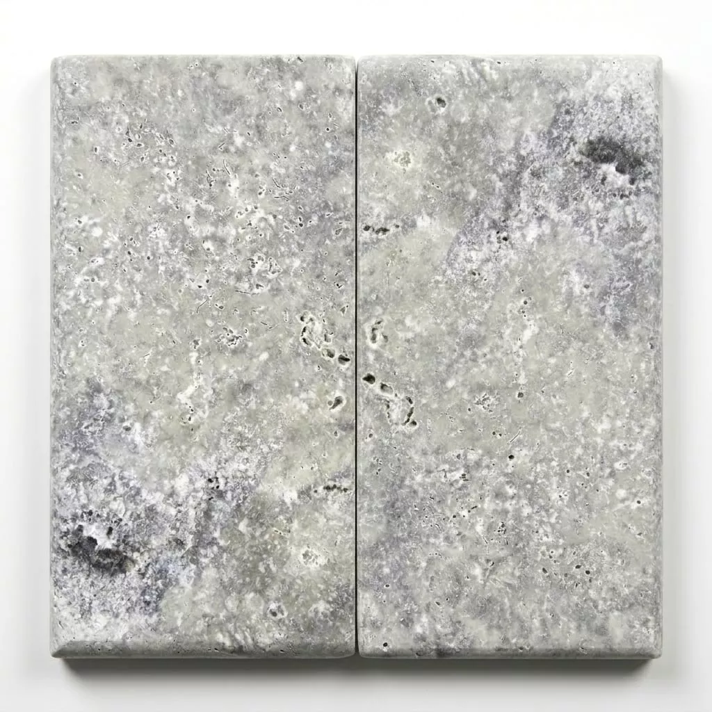 Silver Travertine Coping 12x24 Filled, Honed Bullnose2 inch