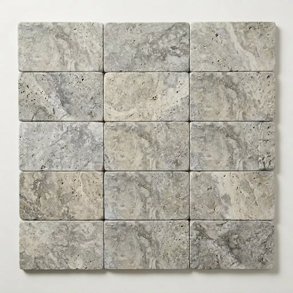 Silver Travertine Coping 6x12 Tumbled Bullnose1.25 inch