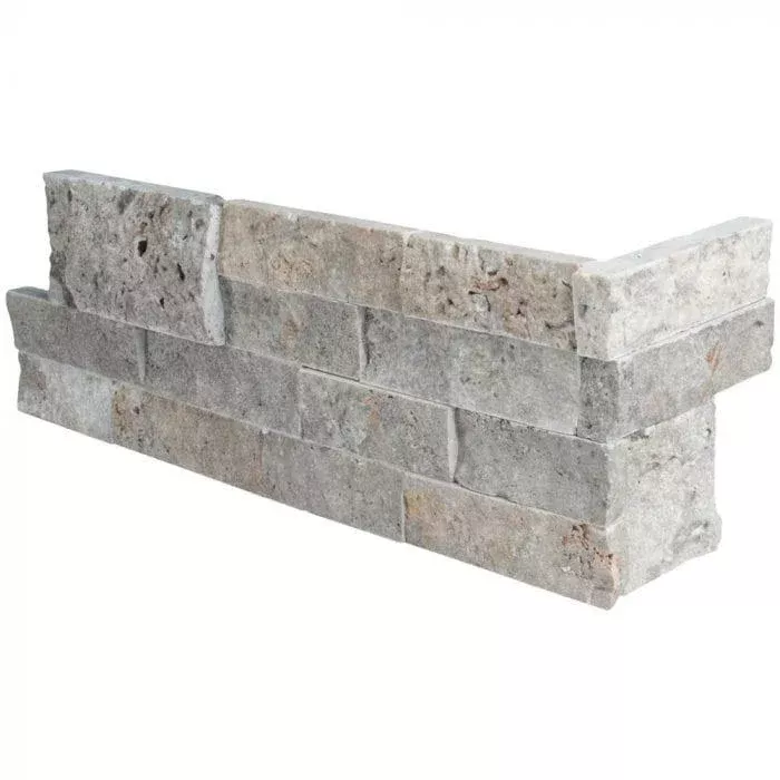 Silver Travertine Ledger Corner 6x24 Splitface