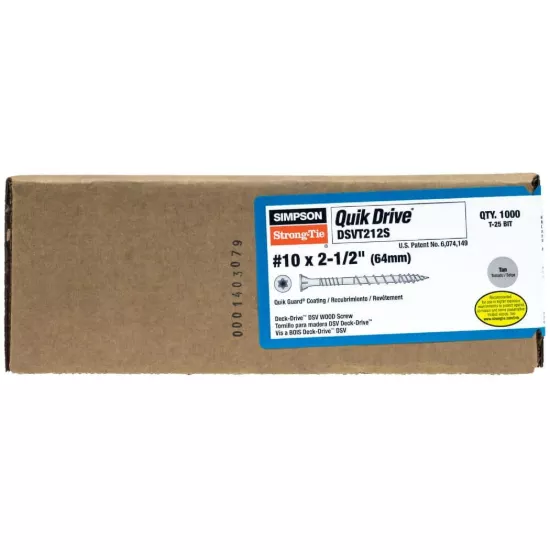 Simpson DSVT - #10 x 2-1/2" Tan Deck-Drive DSV Collated Wood Screw - 1000/box
