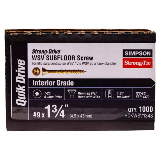 Simpson HCKWSV - #9 x 1-3/4" Yellow-Zinc Strong-Drive WSV Subfloor Screw - 1000/box