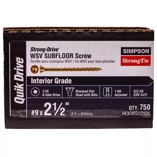 Simpson HCKWSV - #9 x 2-1/2" Yellow-Zinc Strong-Drive WSV Subfloor Screw - 750/box