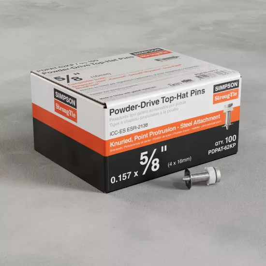 Simpson PDPAT 5/8-" Knurled-Shank Point Protrusion Powder-Driven Top-Hat Pin - 100/box
