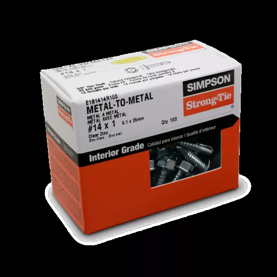 Simpson Self-Drilling E Metal Screw - #14 x 1" 3/8-Hex, Clear Zinc - 100/box