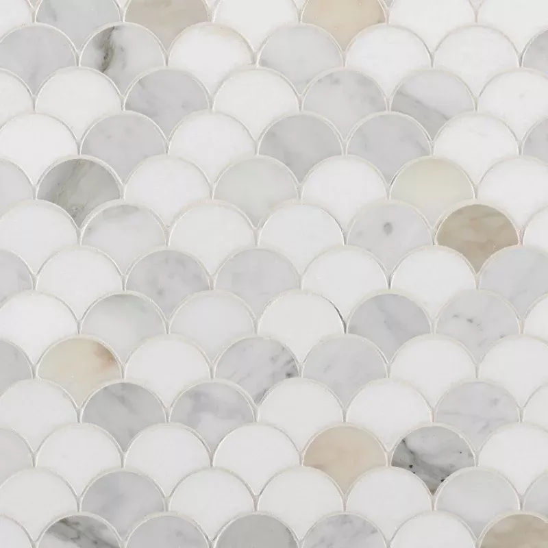 Thassos Calacatta Bianco Carrara Fan Honed Marble Mosaic