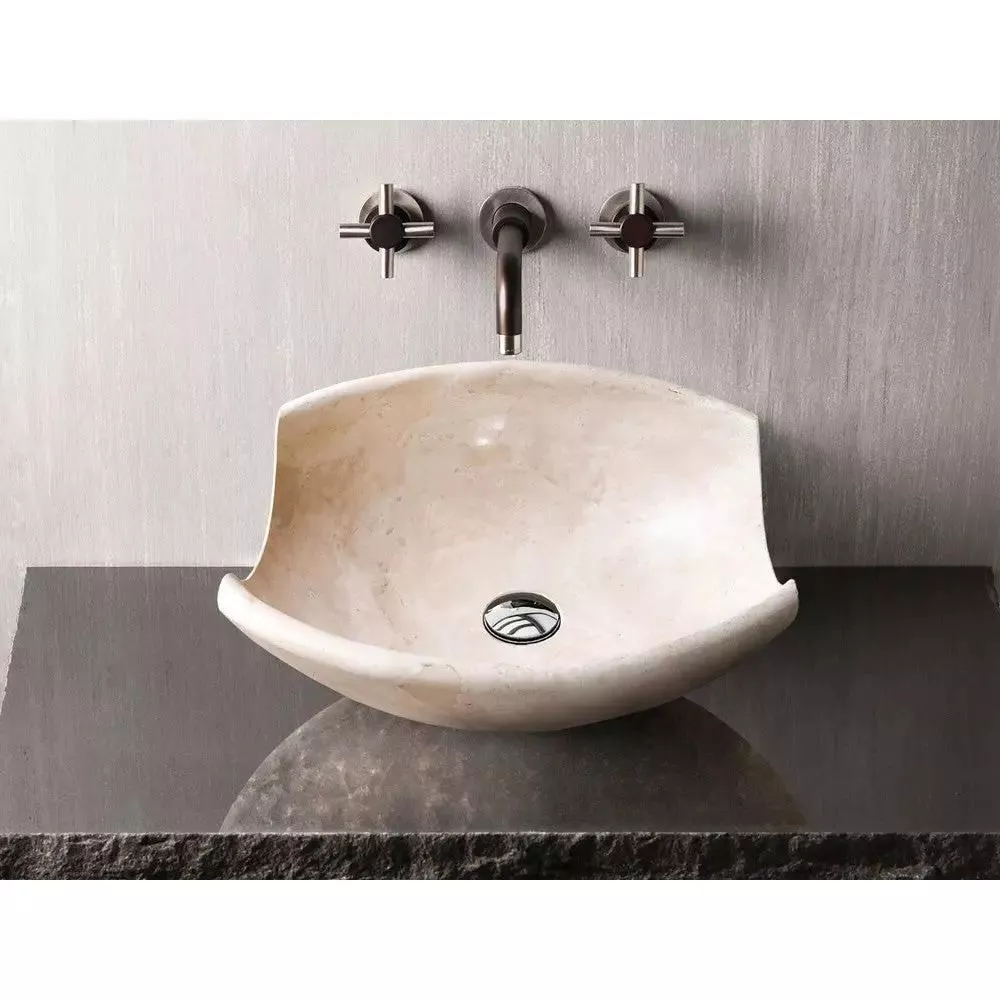 Travertine Natural Stone Vessel Sink Light Beige Honed Surface 16 Inch