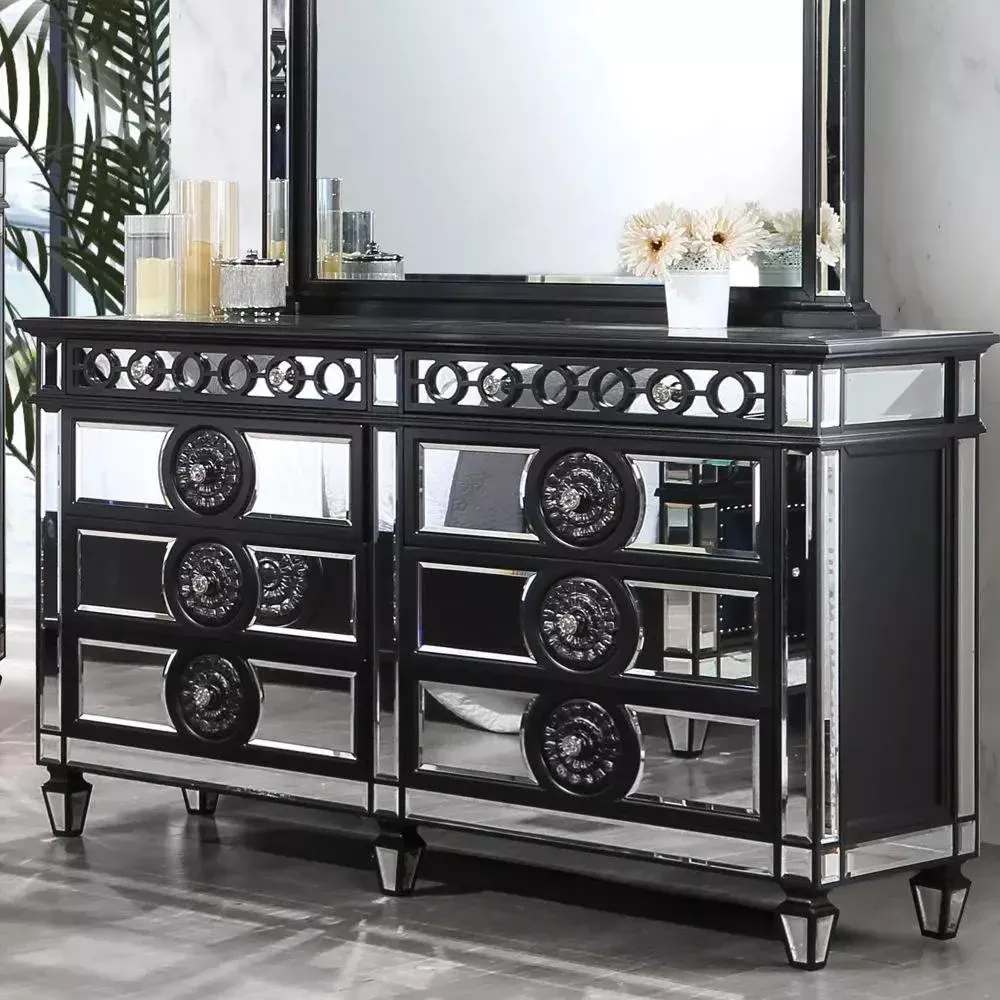 Varian II - Dresser - Mirrored, Black & Sliver