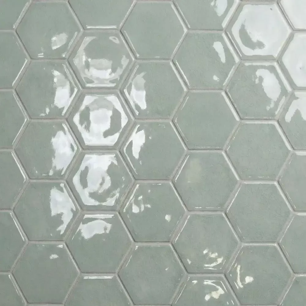 Verdant Crackled Hexagon 5 Ceramic Tiles 5x5