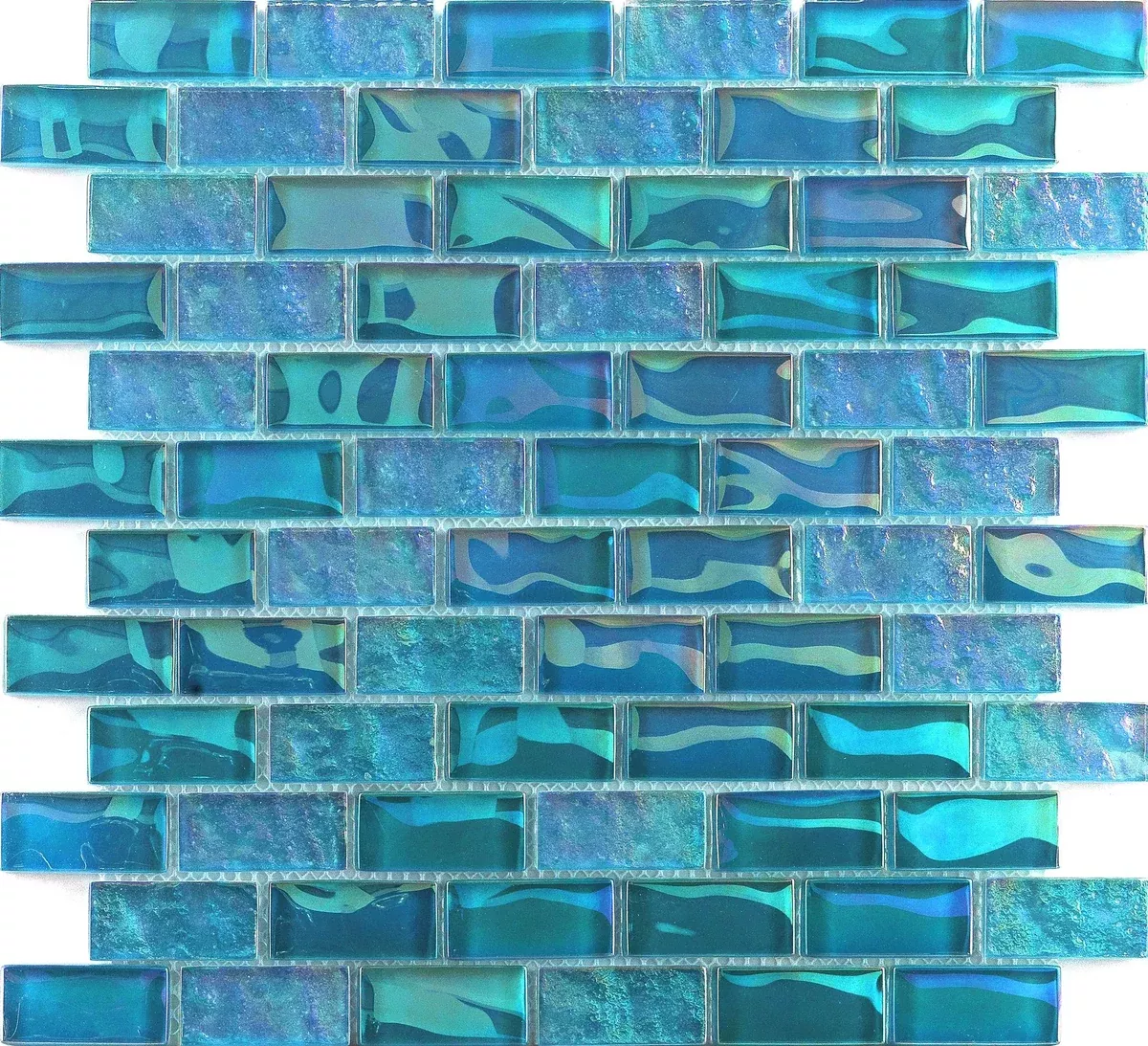 Vidrofina Ocean Blue 1x2 Glossy Iridescent Glass Mosaic