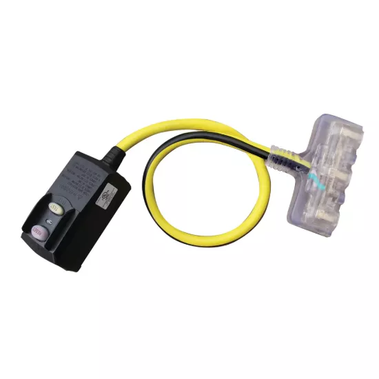 Voltec 2ft 12/3 SJTW Yellow Right Angle GFCI Power Block with Lighted End Auto Reset