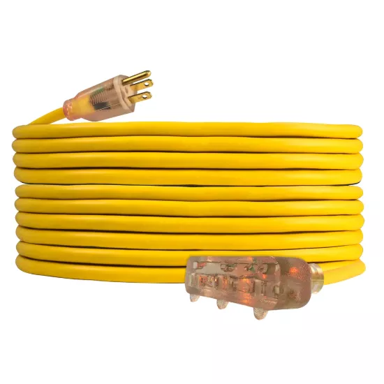 Voltec 50ft 12/3 SJTW Yellow Power Block Extension Cord with Lighted End