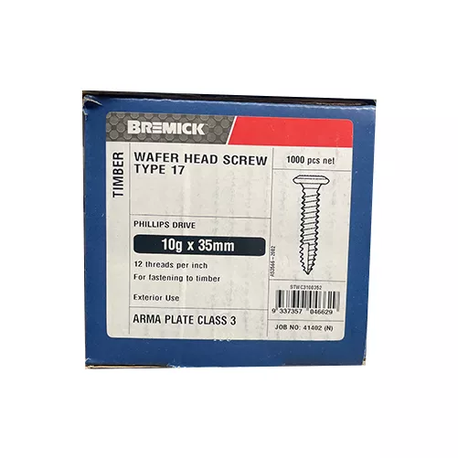 Wafer Head Screw 10g x 35mm Gal Timber Screws Box of 1000