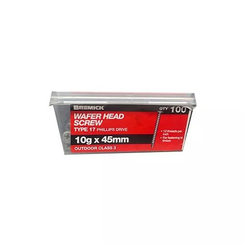 Wafer Head Screw 10g x 45mm Gal Timber Screws Box of 100