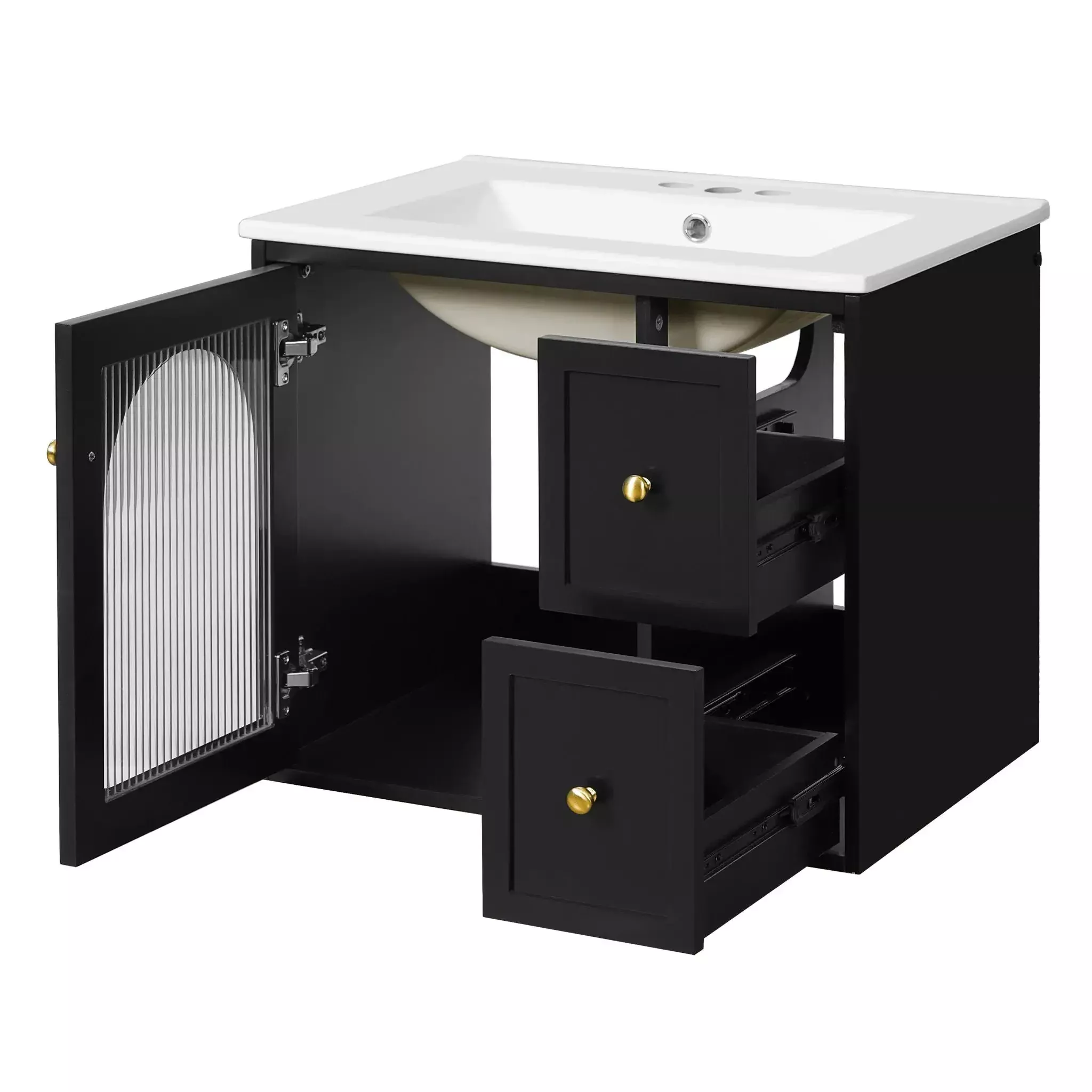 Wall-Mounted Bathroom Vanity Set With Sink, 2 Drawers And Soft-Close Door