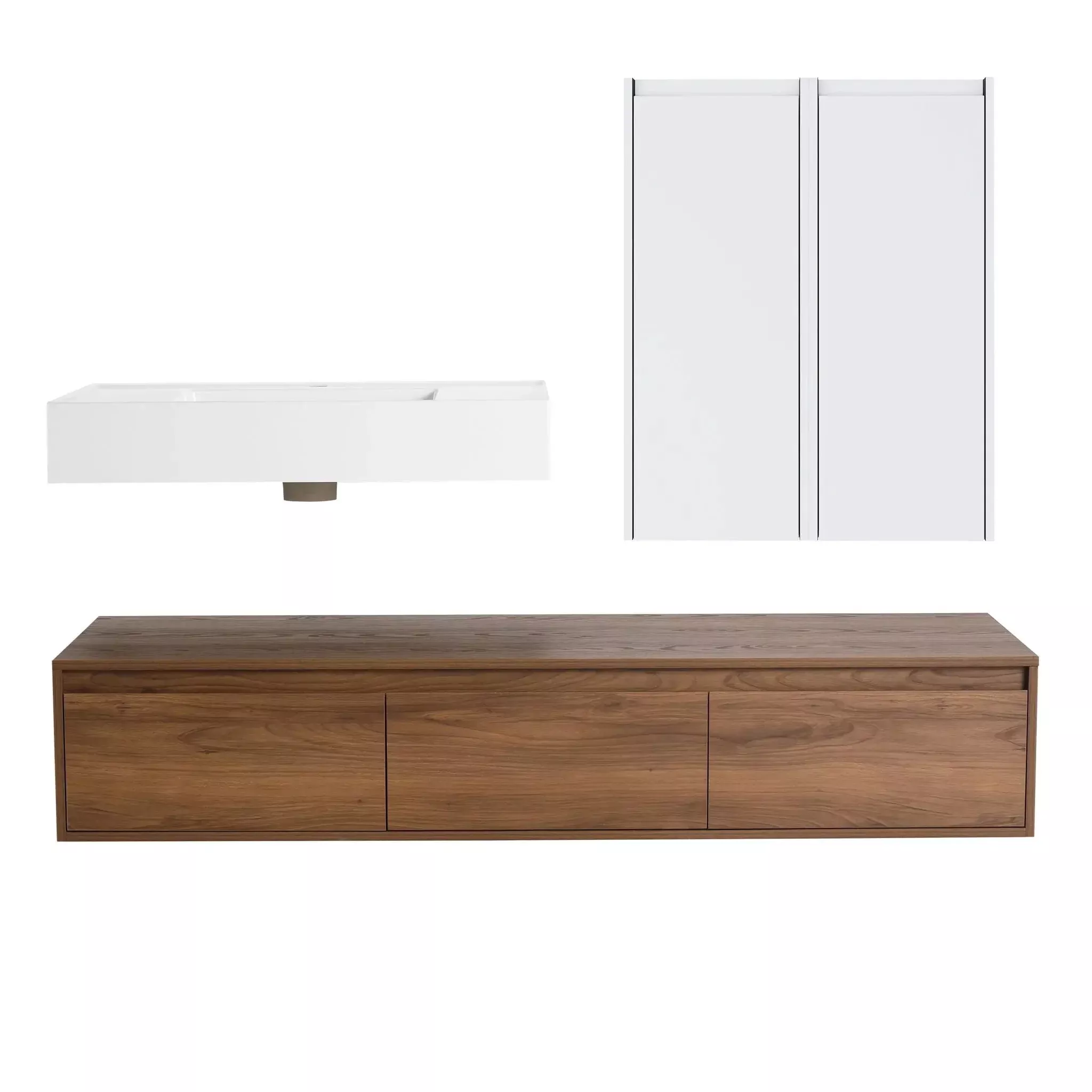 Wall Mounted Bathroom Vanity With Resin Sink And 2 Side Cabinet, 3 Soft Close Drawer - Brown Ebony