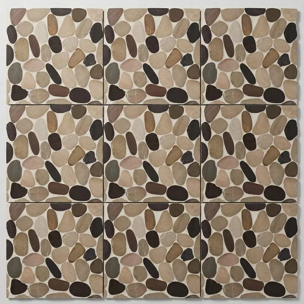 Waterbrook Tan/Brown/Cherry 12x12 Jumbo Sliced Pebble Stone Mosaic