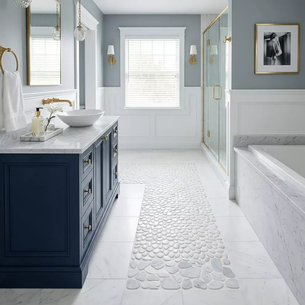 Waterbrook White Carrara 12x12 Medium Sliced Pebble Marble Mosaic