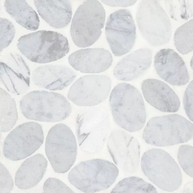 Waterbrook White Carrara Jumbo Tumbled Sliced Pebble Marble Mosaic
