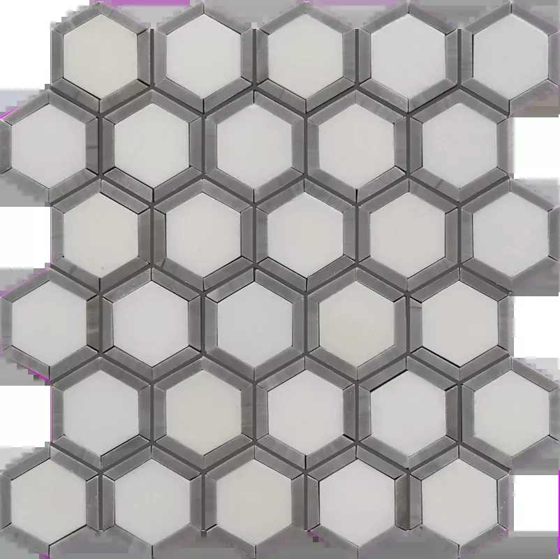 Waterjet Kaleidoscope Gray&White 14x11 Polished Marble Mosaic Tile