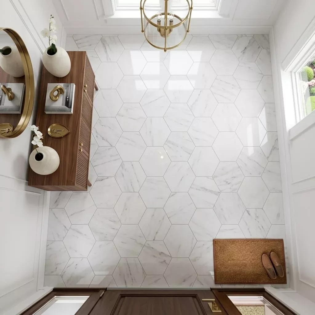 White Carrara 12.5x11.75 Hexagon Polished Marble Tile