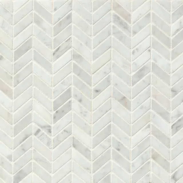 White Carrara Chevron 12.5x12.25 Polished Marble Mosaic
