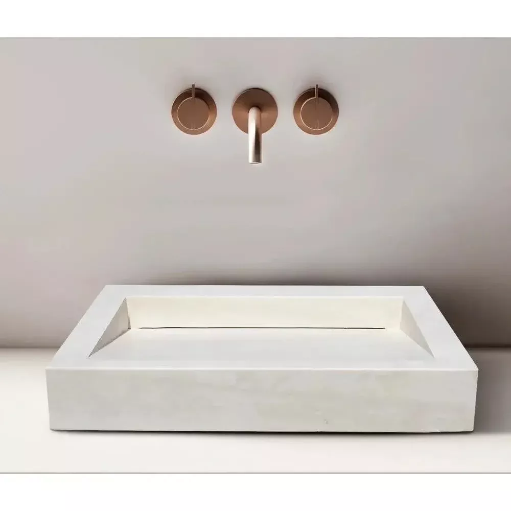 White Limestone Rectangular Hidden Drain Vessel Sink 18x21 Honed Finish