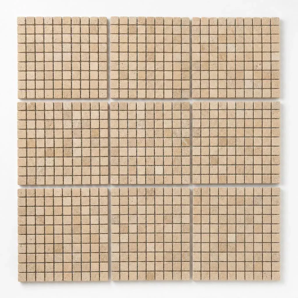 Yellow 5/8x5/8 12x12 Sheet Natural Travertine Mosaic